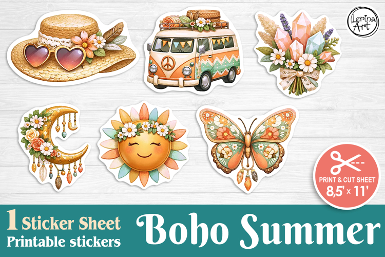 Summer. Boho. Print & Cut Stickers PNG