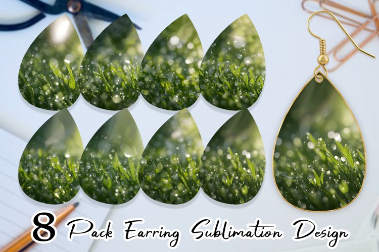 Bokeh Green Juicy Grass Earring teardrop sublimation design