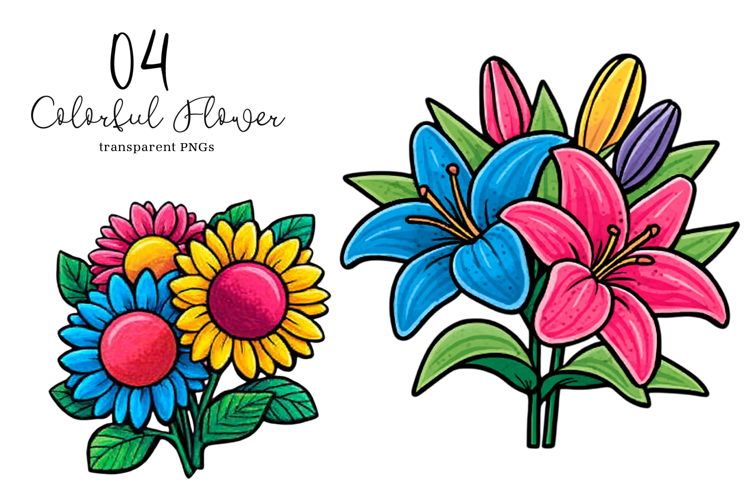 Bold Colorful Flower Bouquet Clipart