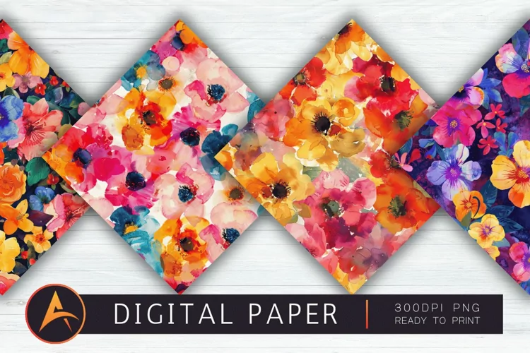 Bold Watercolor Flowers Digital Paper
