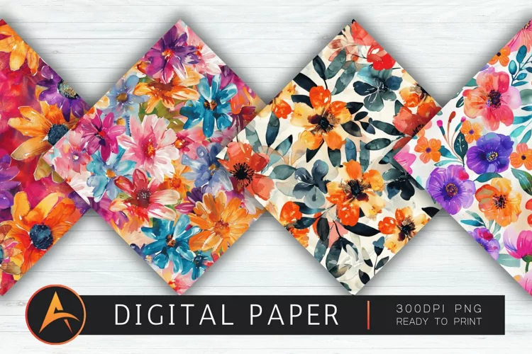 Bold Watercolor Flowers Digital Paper