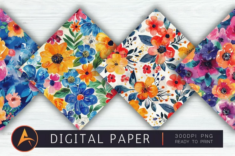 Bold Watercolor Flowers Digital Paper