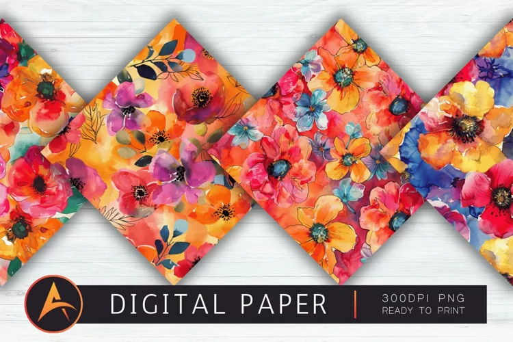 Bold Watercolor Flowers Digital Paper