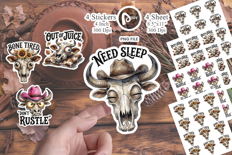 Exhausted Bull Skulls Sticker