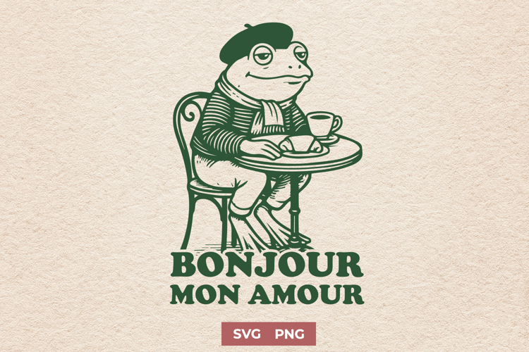Bonjour Mon Amour French Cafe Frog SVG Funny Paris Frog PNG
