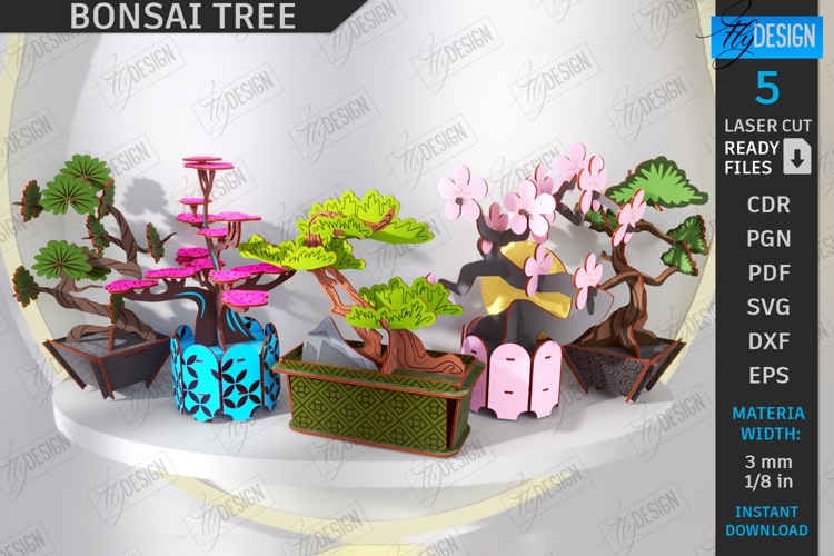3D Bonsai Tree in Plant Pot Laser Cut Bundle|DIY|Constructor