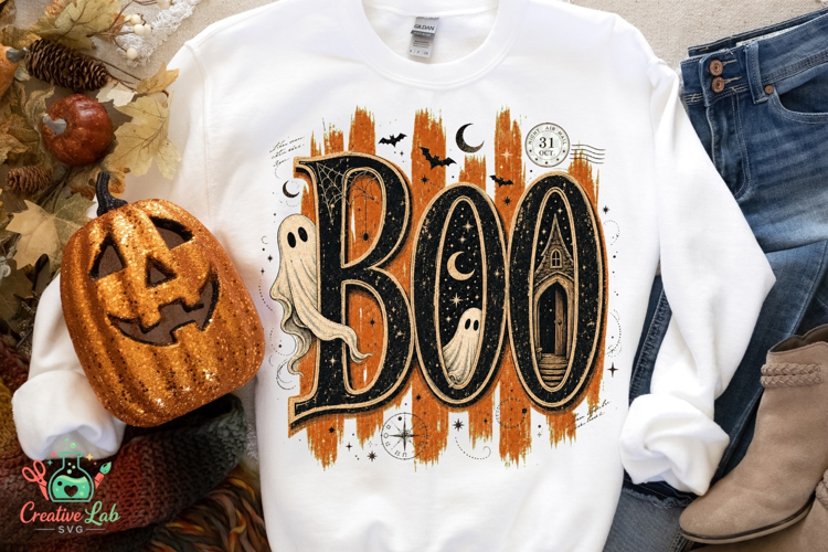 Boo Ghost PNG - Retro Distressed Halloween Sublimation