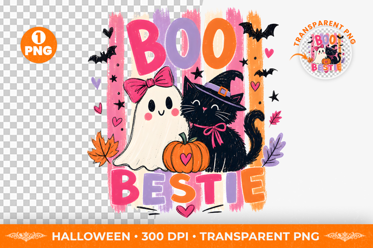 Boo Bestie Black Cat Brushstroke Halloween T-Shirt Design