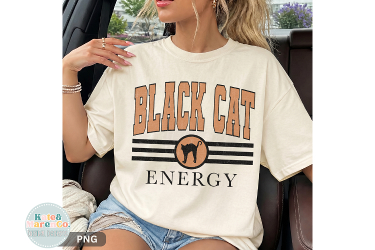 Black Cat Energy PNG | Vintage Halloween PNG | Fall PNG
