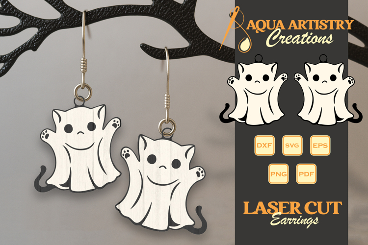 Boo Cat Halloween Earrings Laser Cut SVG Template
