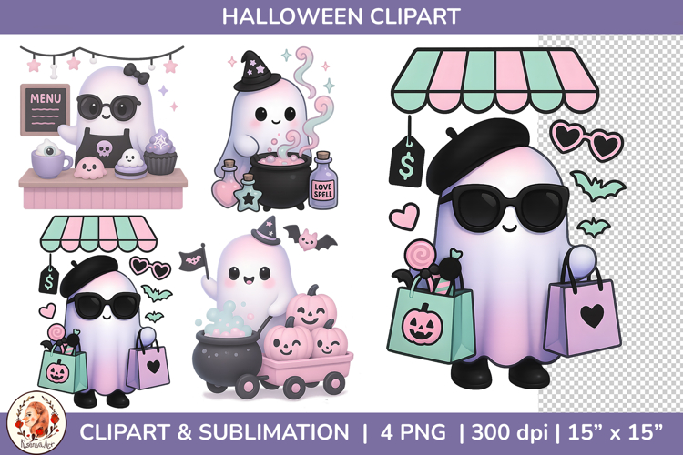 Cute Pastel Ghost Halloween Sublimation PNG, Pastel Goth