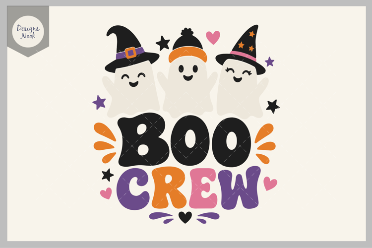 Boo Crew Halloween SVG, Cute Ghost SVG, Witch Hat Cut File