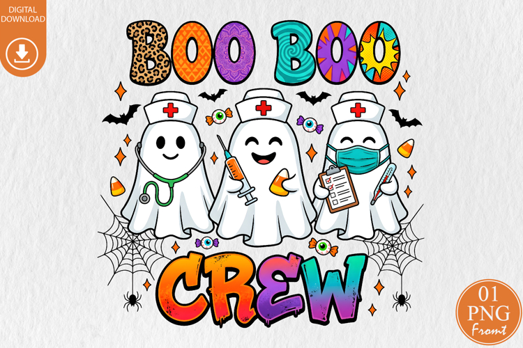 Boo Crew Halloween Sublimation, Nurse Ghost Trio Medical