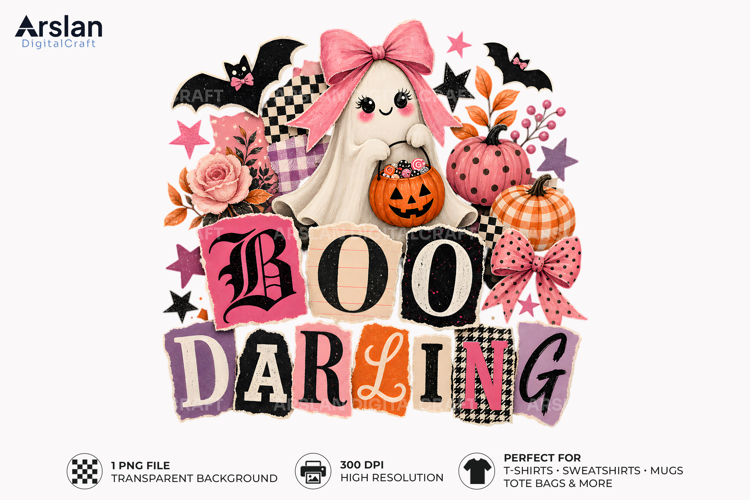 Boo Darling Ghost PNG - Cute Halloween Sublimation Design
