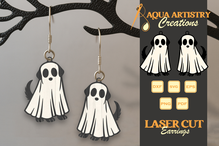Boo Dog Halloween Earrings Laser Cut SVG Template