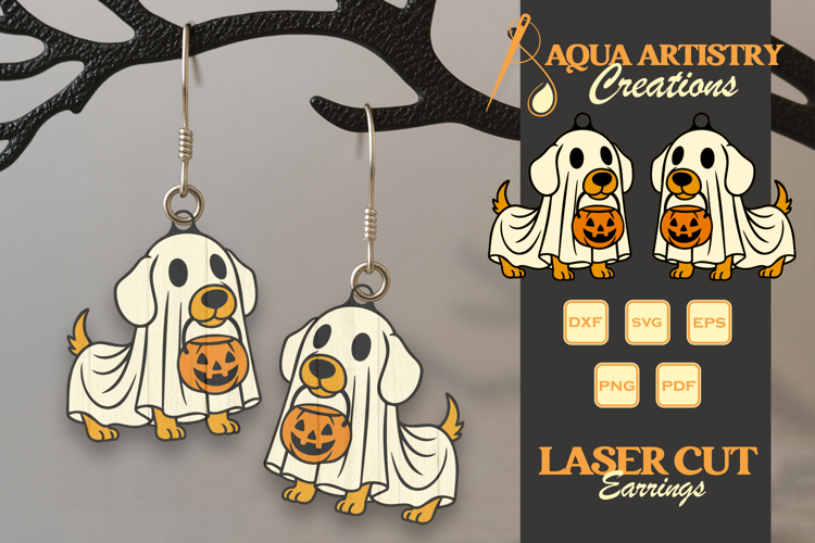 Boo Dog Costume Halloween Earrings Lasercut Design