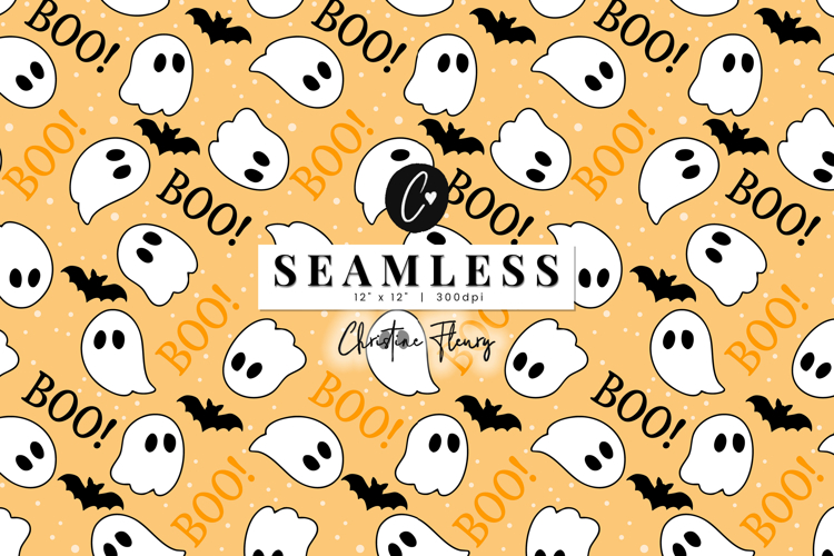 Orange Boo Ghost Pattern | Cute Halloween Digital Paper