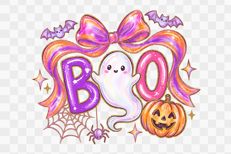 Cute Boo Ghost Pumpkin Bats Halloween Png Design example image 1