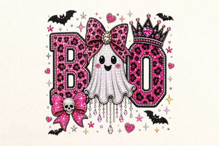Boo Ghost Leopard Rhinestone PNG Design example image 1