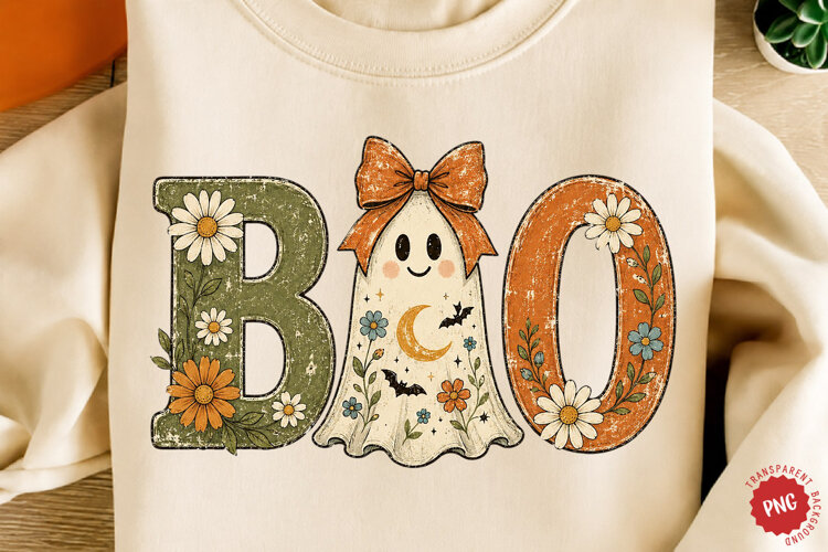 Boo Ghost PNG, Floral Halloween Ghost Design example image 1
