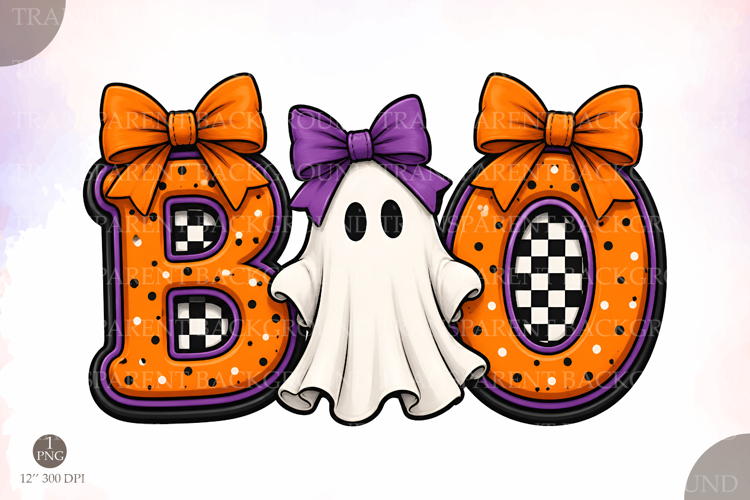 Boo Ghost PNG, Halloween Bow Design, Spooky Kids Design