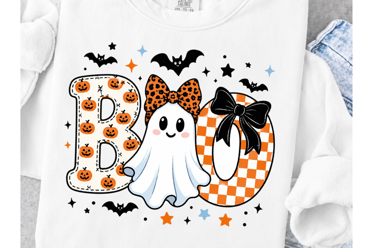Boo Ghost PNG, Halloween PNG, Leopard print Bow clipart