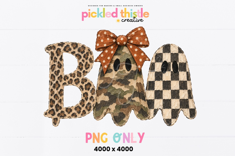 BOO Ghost PNG, Leopard Camo Checkered Halloween SVG