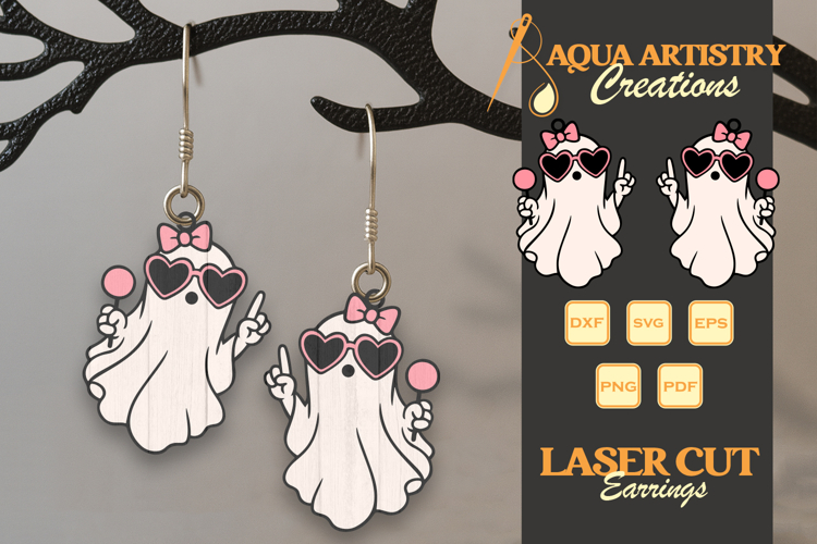 Boo Ghost Wearing Glasses Halloween Earrings Lasercut Design