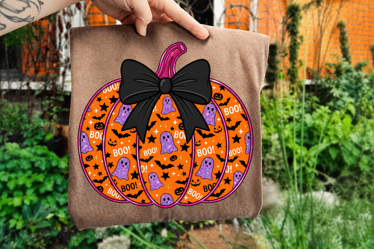 Boo Glitter Pumpkin Halloween Coquette PNG