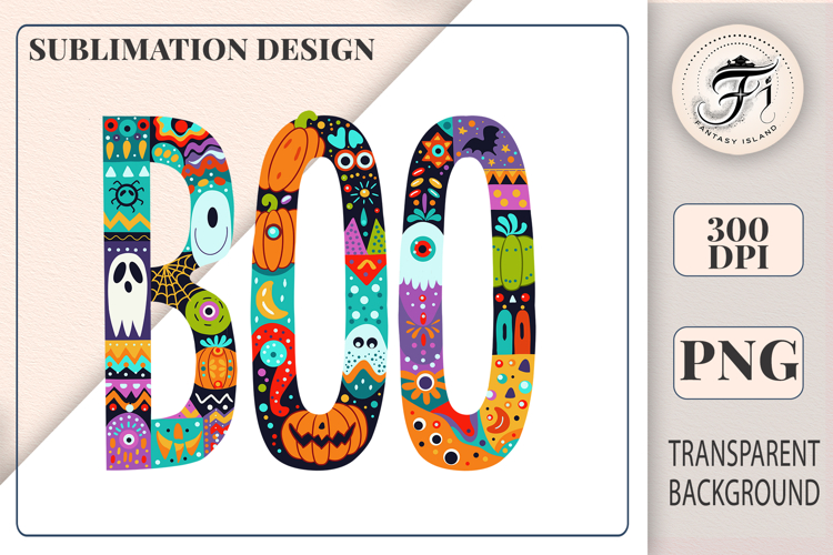 Boo Halloween Clipart | Colorful Boho Lettering | Hand-Drawn