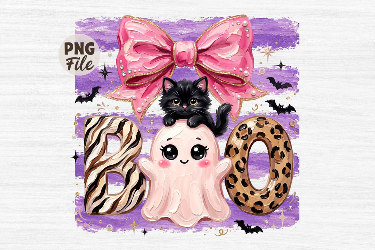 Boo Halloween Ghost PNG Sublimation, Coquette Halloween example image 1