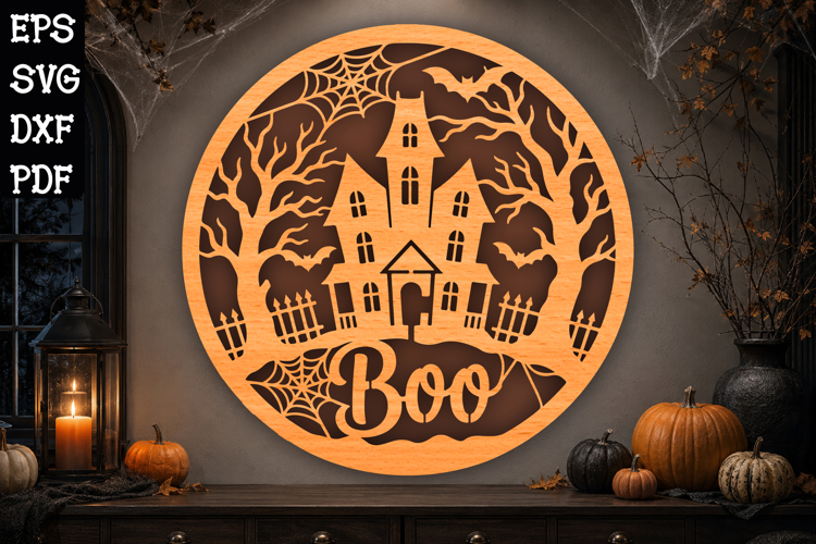 Boo Haunted House Halloween Laser Cut SVG