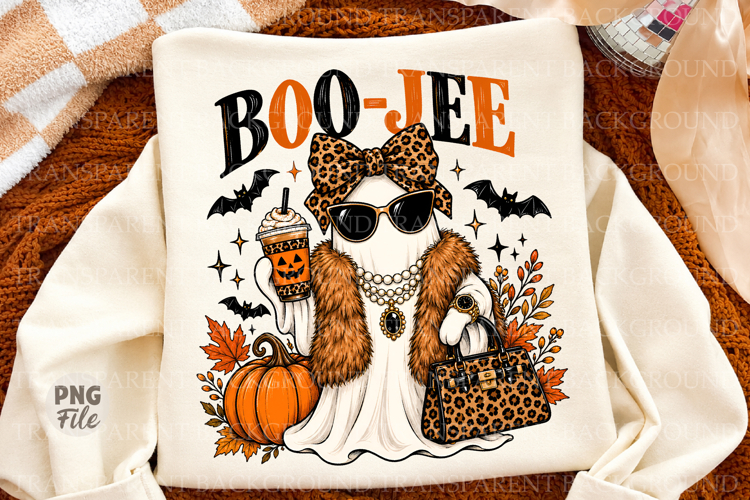 Boo Jee Leopard Print Ghost PNG, Halloween Fall Ghost png