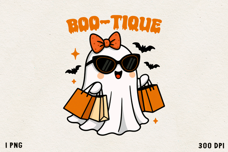 Girly Ghost Cute Halloween PNG Sublimation Design example image 1