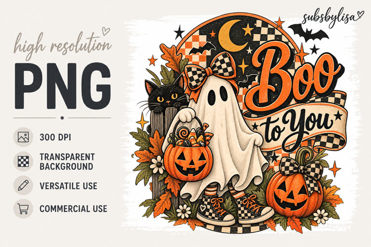Halloween PNG Sublimation Ghost Boo example image 1