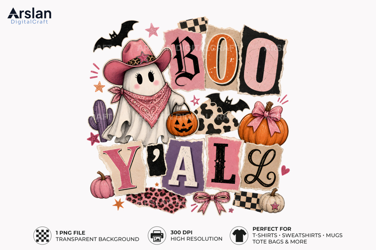 Boo Y'all Cowgirl Ghost PNG - Western Halloween Shirt Design