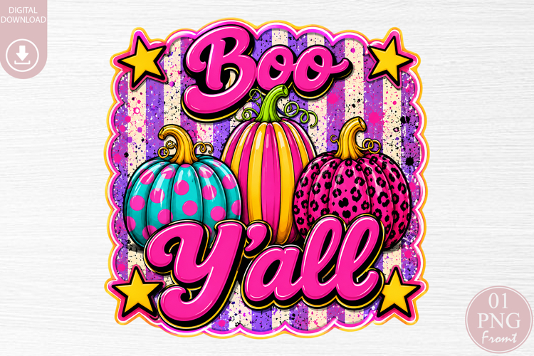 Boo Yall PNG, Pink Halloween Pumpkin Sublimation