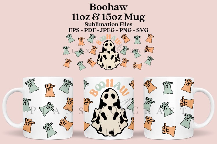 boohaw halloween  coffee mug sublimation wrap glass mug wrap svg presized for 11oz and 15oz glass mug are sublimation files