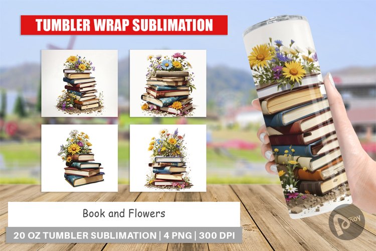 Tumbler Wrap Books and Flowers