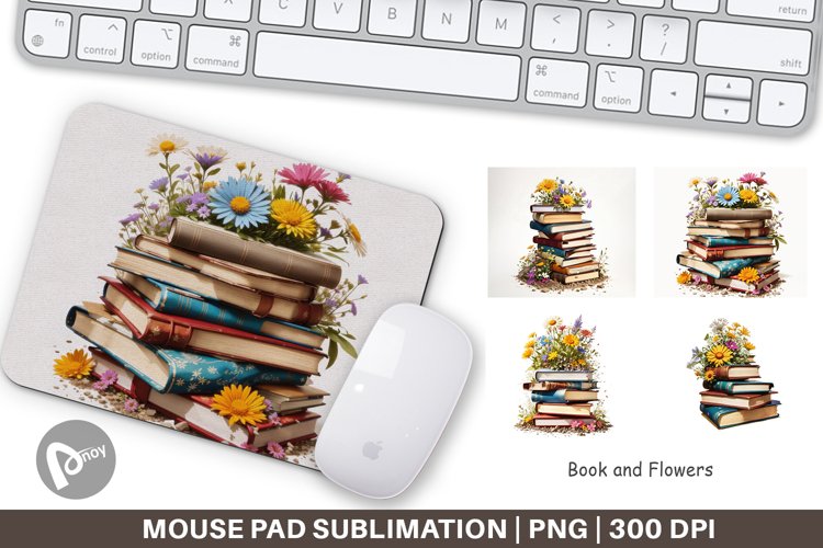 Mouse Pad Books and Flowers example image 1