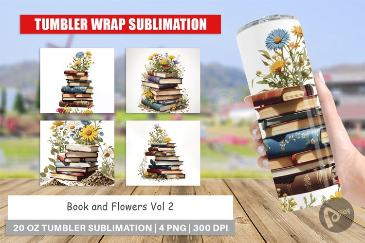 Tumbler Wrap Books and Flowers