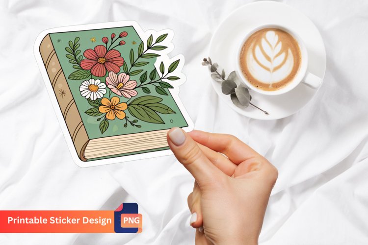 Book Flowers Sticker, Botanical Book Flower Sticker