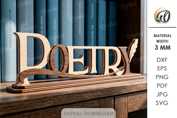 3D Book Genre Stand Laser Cut. Poetry SVG example image 1