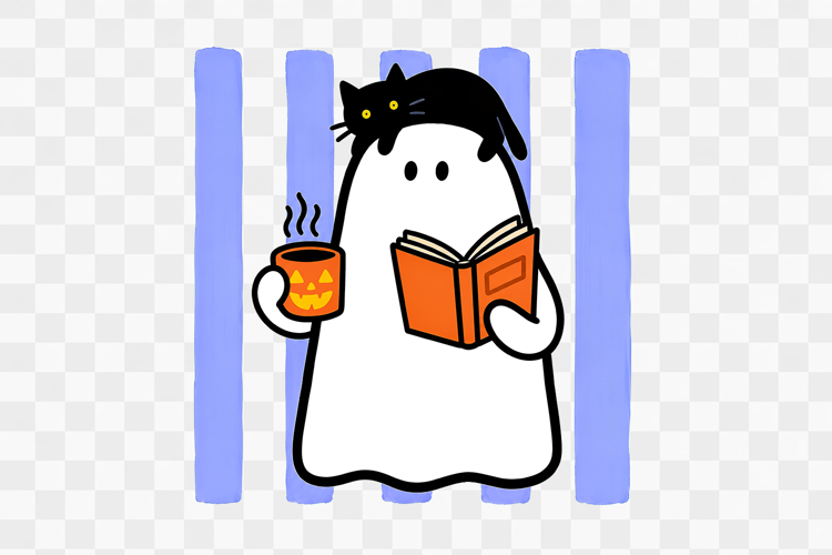 Cute Ghost Book Coffee Cat Png Shirt Sublimation Design