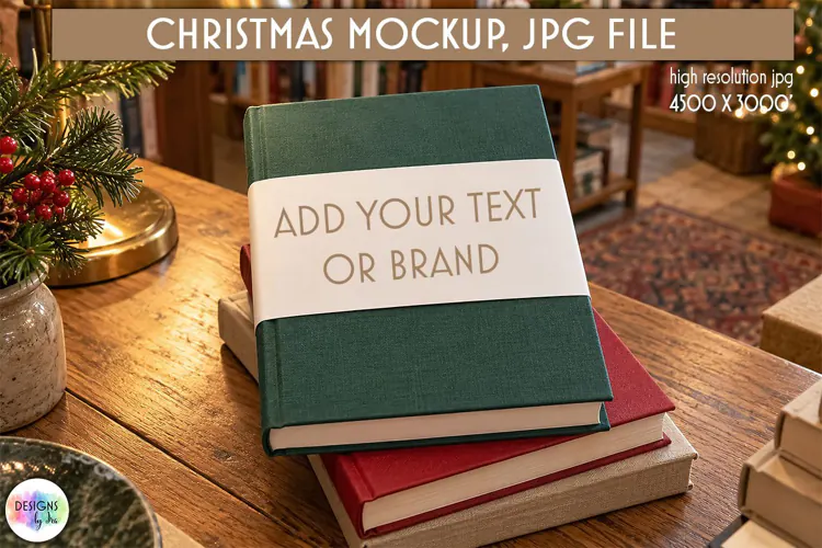 Christmas Book Band Mockup JPG | Bookshop Gift Branding