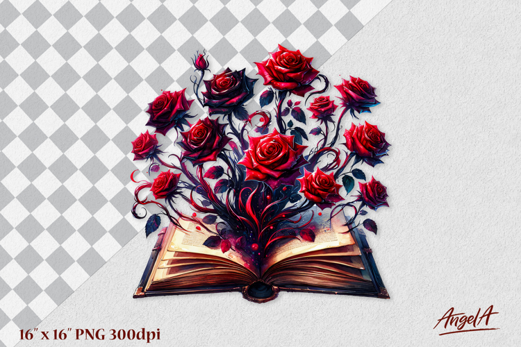 Vintage floral book with roses clipart, book lover flowers
