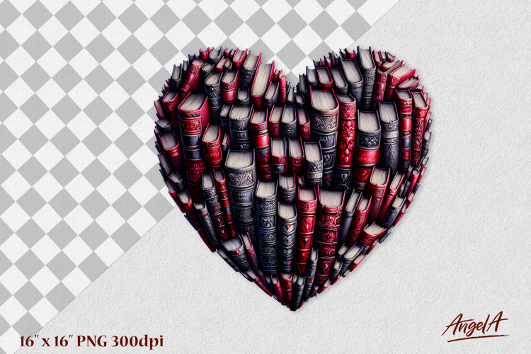 Heart shape stack of books vintage PNG, book lover clipart