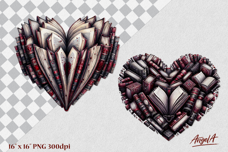 Heart shape stack of books vintage PNG, book lover clipart