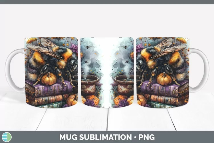 Book Halloween Bee Mug Wrap Sublimation Coffee Cup Designs
