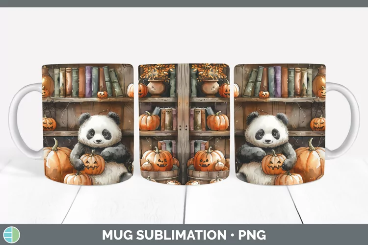 Book Halloween Panda Mug Wrap Sublimation Coffee Cup Designs